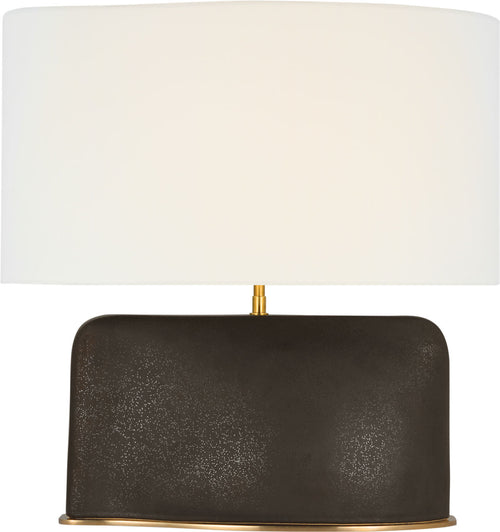 Amantani Medium Sculpted Form Table Lamp | Stained Black Metallic | Linen Shade