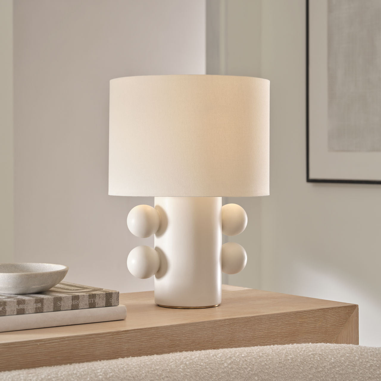 Tiglia Low Table Lamp | Plaster White | Linen Shade