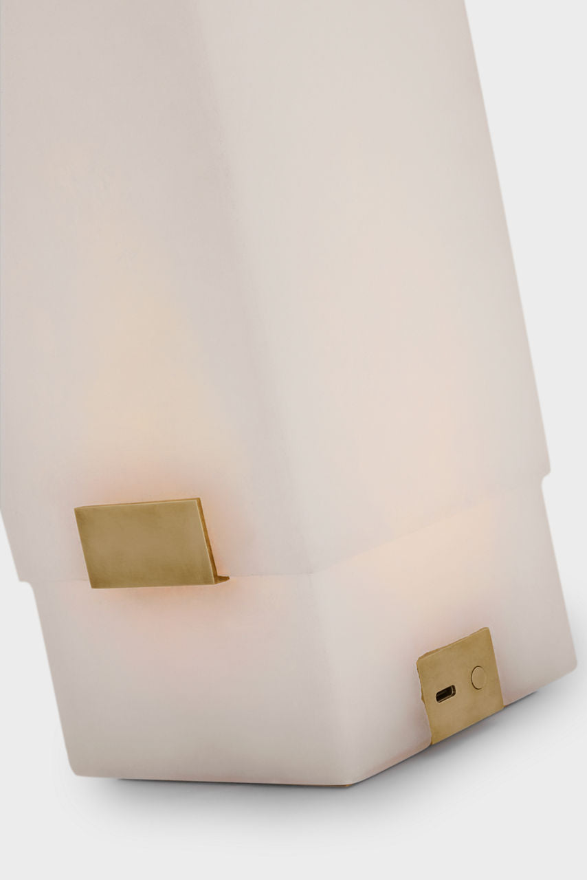Covet 16" Rechargeable Table Lamp | Alabaster and Antique-Burnished Brass