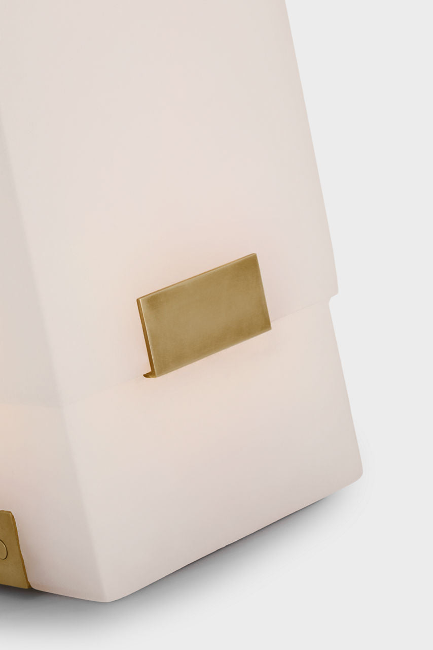 Covet 16" Rechargeable Table Lamp | Alabaster and Antique-Burnished Brass