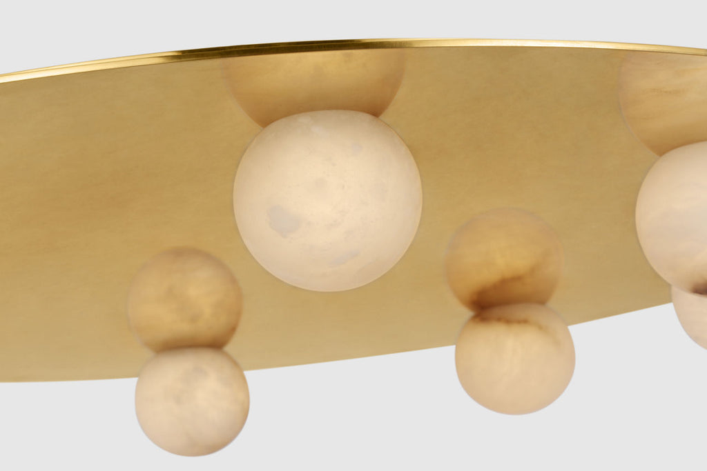 Pertica 30" Eight Light Flush Mount | Mirrored Antique Brass | Alabaster