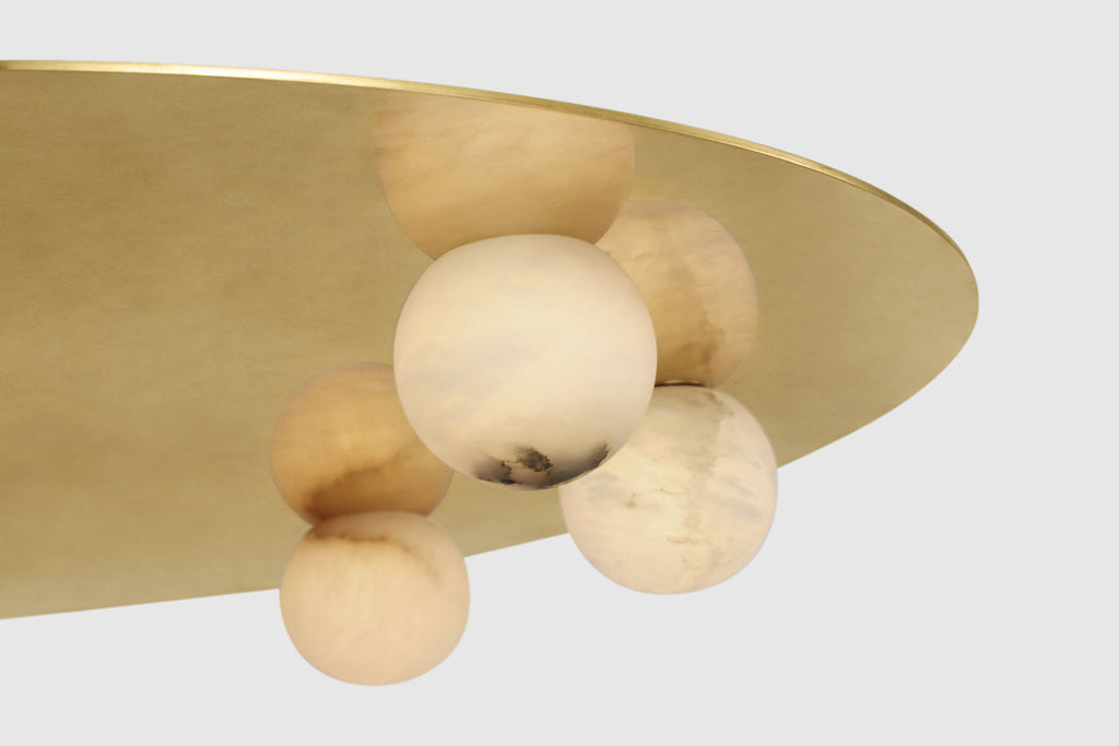 Pertica 30" Eight Light Flush Mount | Mirrored Antique Brass | Alabaster