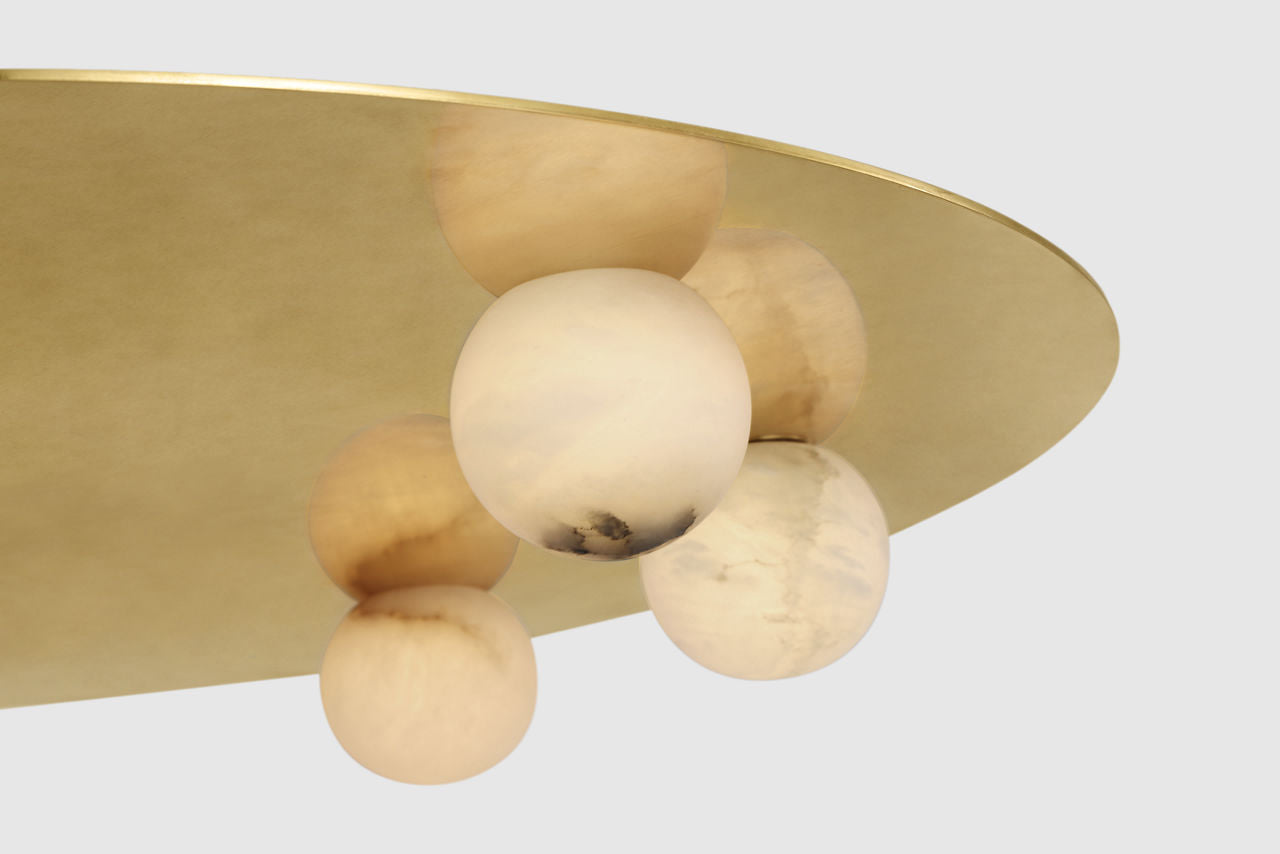 Pertica 30" Eight Light Flush Mount | Mirrored Antique Brass | Alabaster