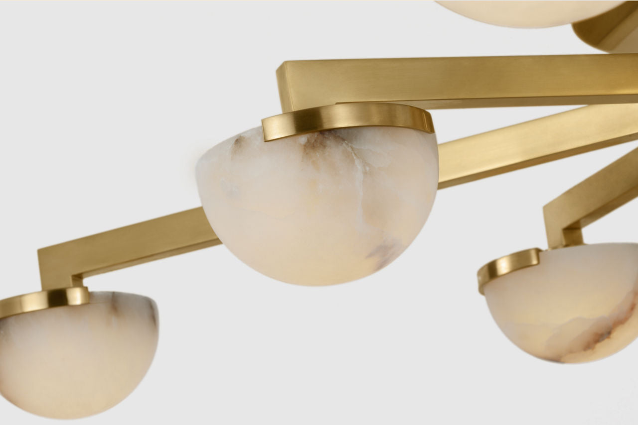 Pedra Large Staggered Arm Flush Mount | Antique-Burnished Brass | Alabaster