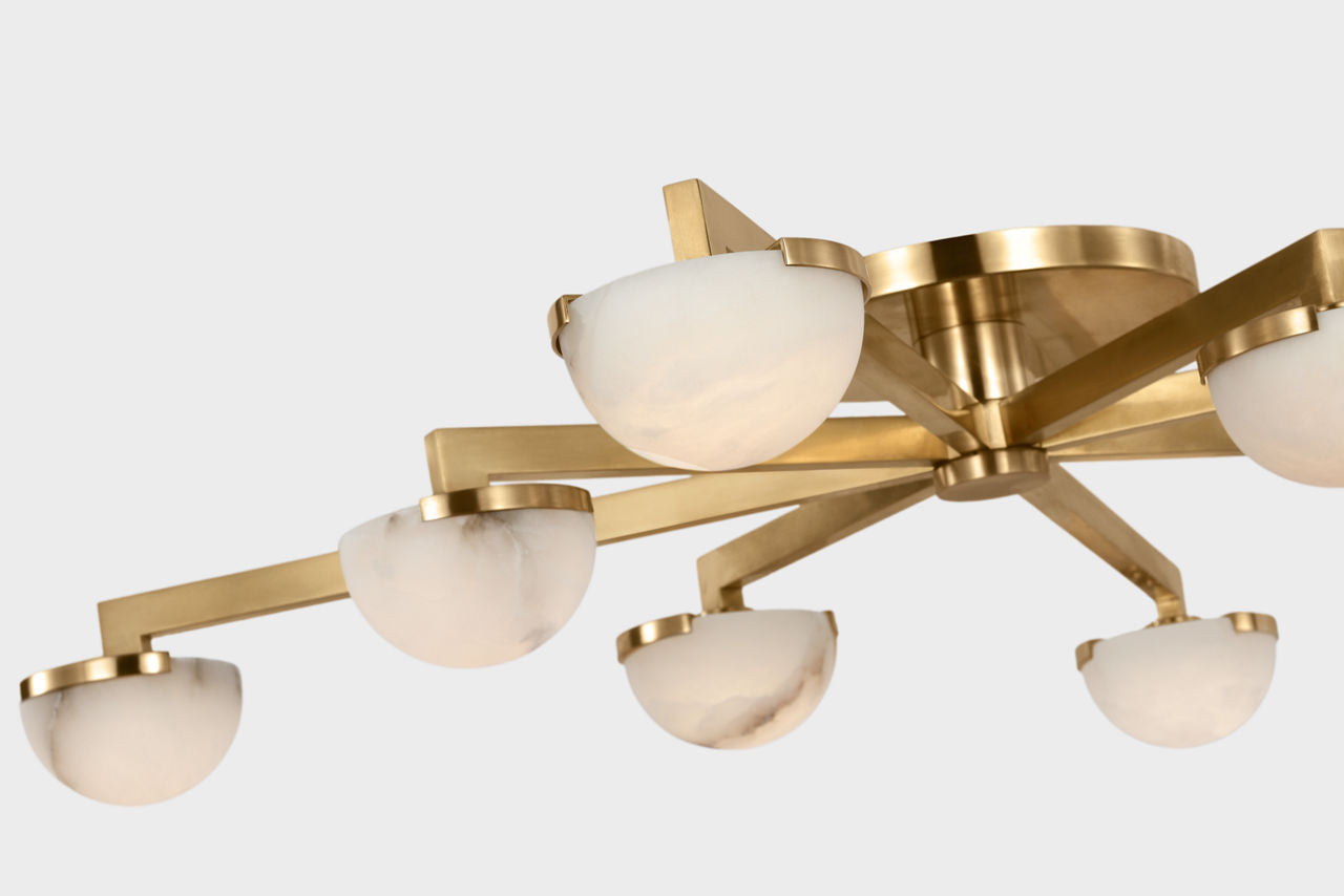 Pedra Large Staggered Arm Flush Mount | Antique-Burnished Brass | Alabaster