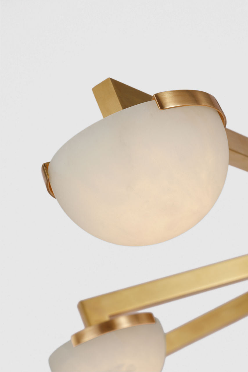 Pedra Extra Large Staggered Arm Flush Mount | Antique-Burnished Brass | Alabaster