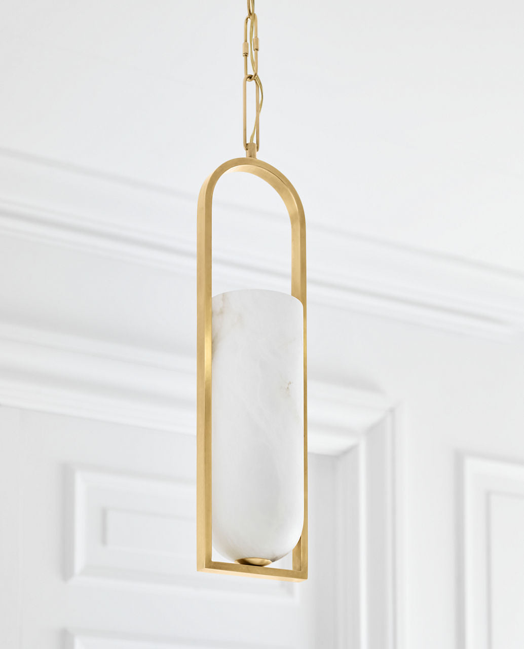 Melange Small Elongated Pendant | Antique-Burnished Brass | Alabaster Shade