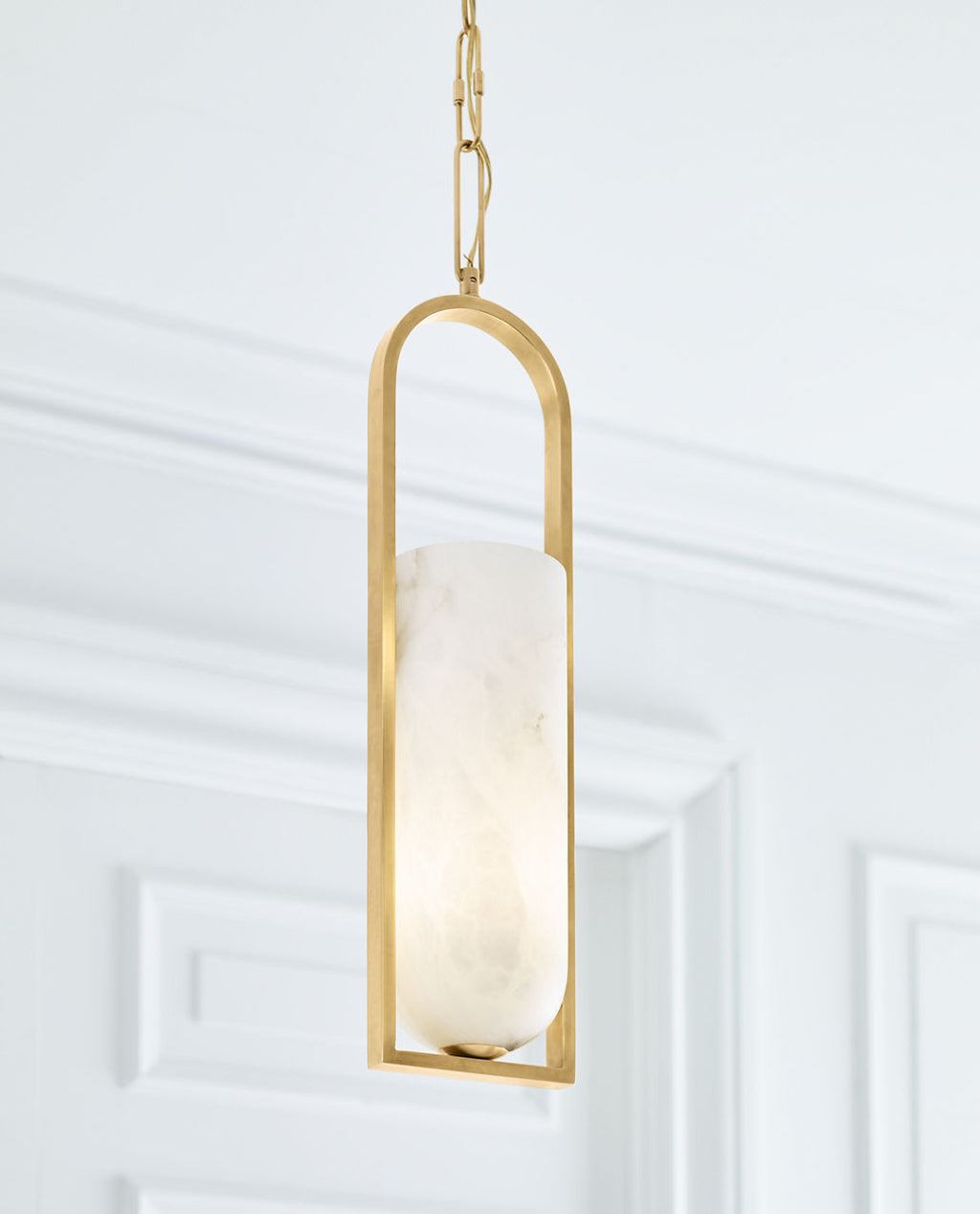 Melange Small Elongated Pendant | Antique-Burnished Brass | Alabaster Shade