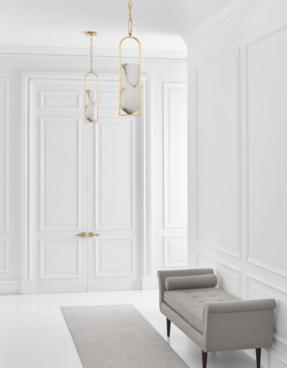 Melange Small Elongated Pendant | Antique-Burnished Brass | Alabaster Shade