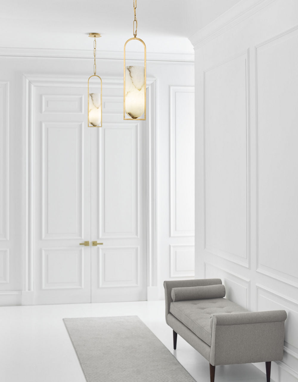 Melange Small Elongated Pendant | Antique-Burnished Brass | Alabaster Shade