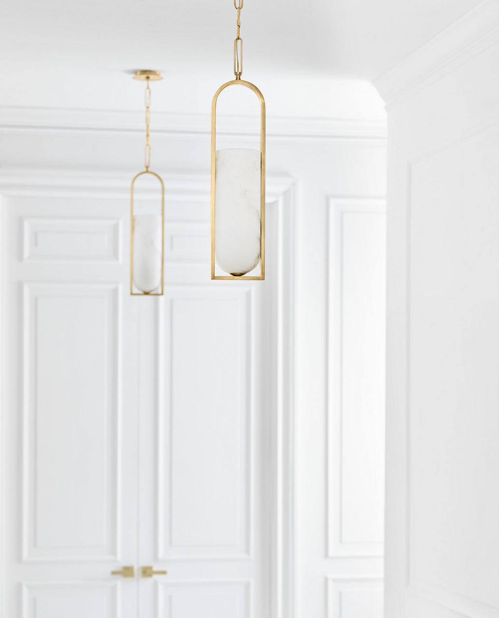 Melange Small Elongated Pendant | Antique-Burnished Brass | Alabaster Shade