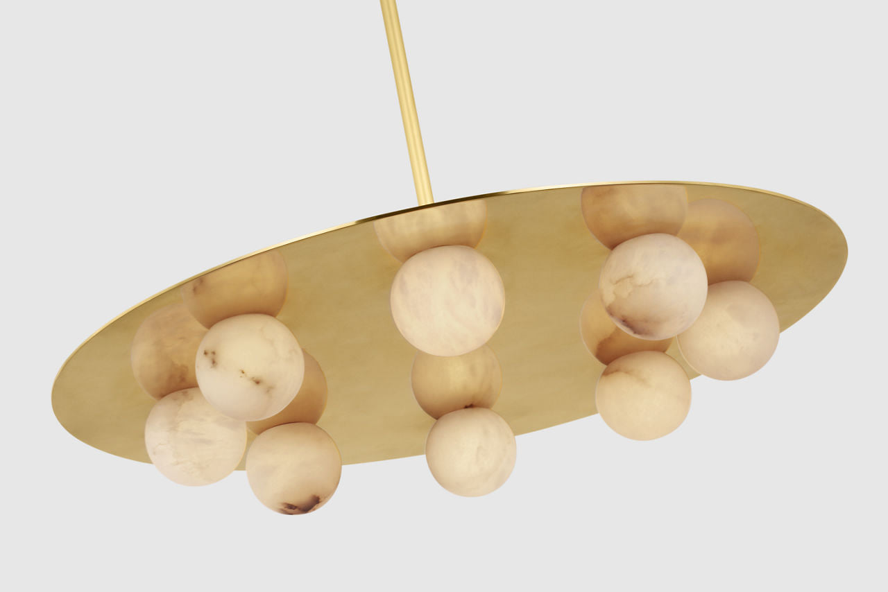 Pertica 24" Eight Light Chandelier | Mirrored Antique Brass | Alabaster