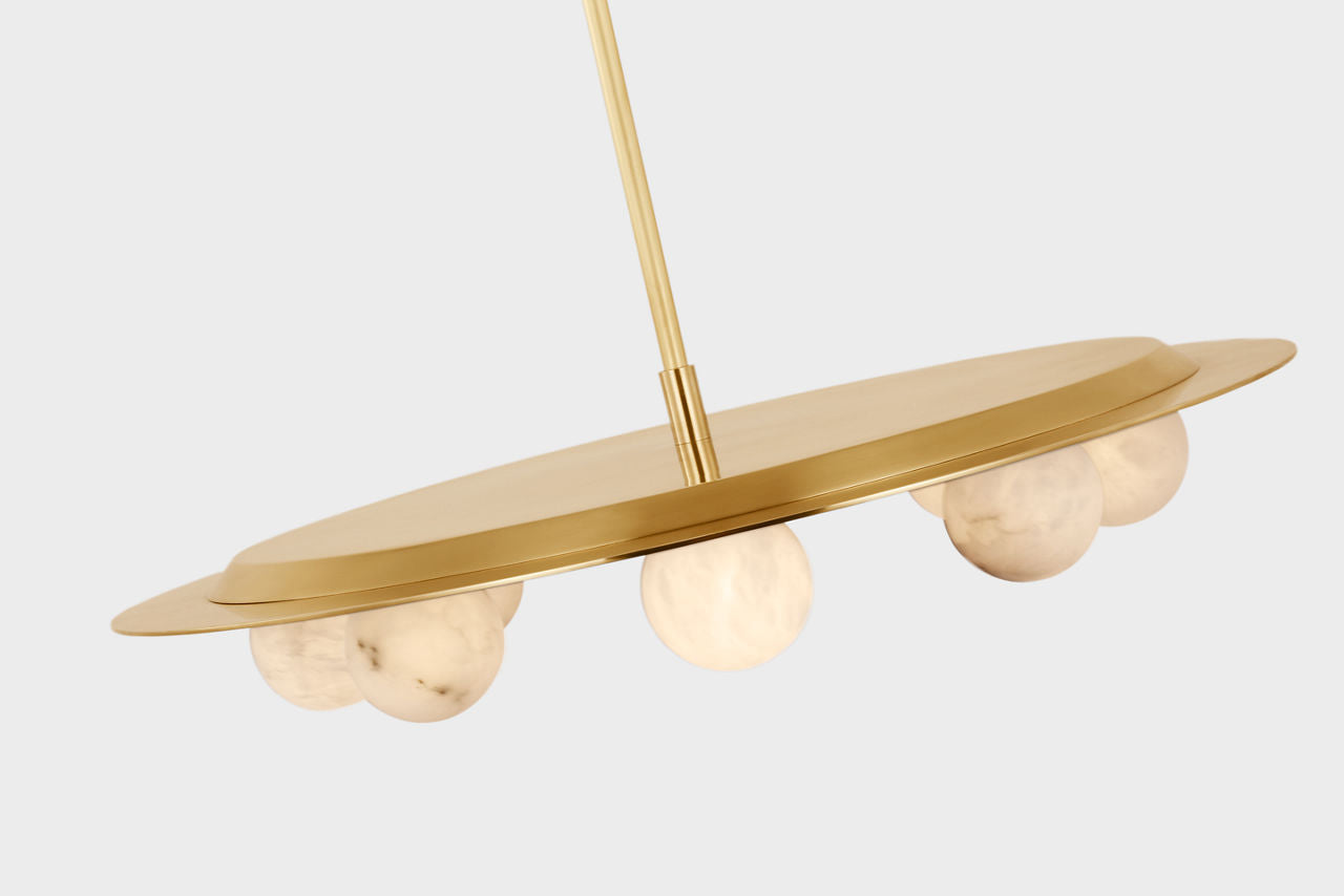 Pertica 24" Eight Light Chandelier | Mirrored Antique Brass | Alabaster