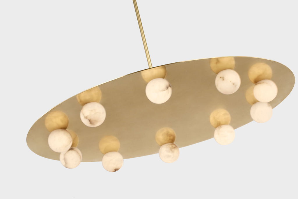 Pertica 36" Ten Light Chandelier | Mirrored Antique Brass | Alabaster