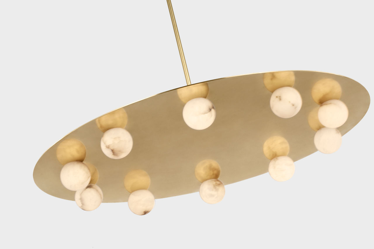 Pertica 36" Ten Light Chandelier | Mirrored Antique Brass | Alabaster