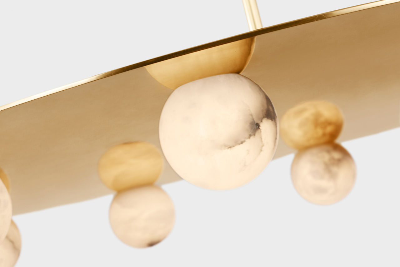 Pertica 36" Ten Light Chandelier | Mirrored Antique Brass | Alabaster
