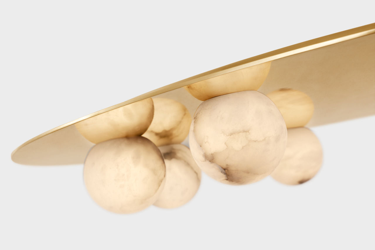 Pertica 36" Ten Light Chandelier | Mirrored Antique Brass | Alabaster