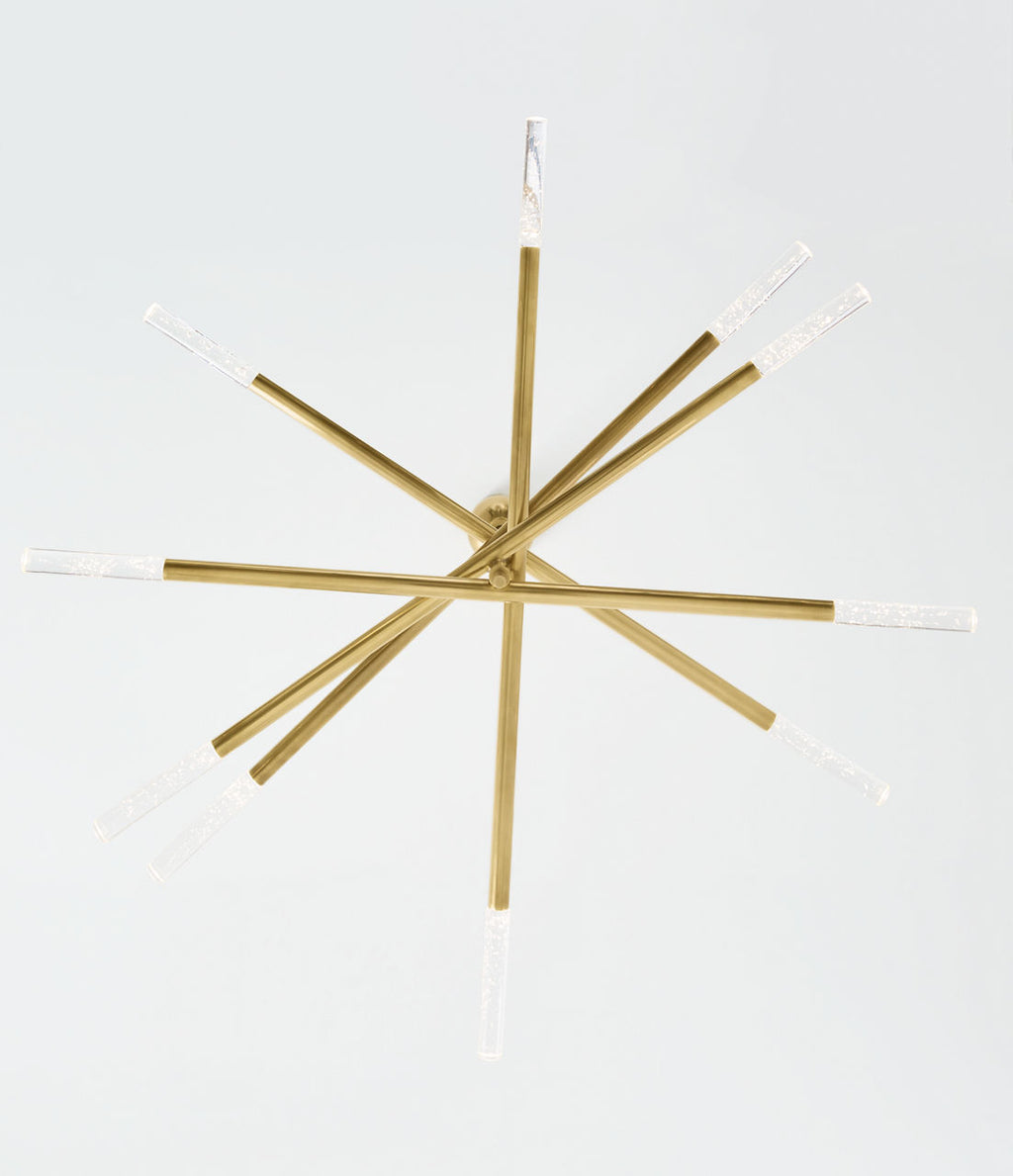 Rousseau Grande Ten Light Articulating Chandelier | Antique-Burnished Brass | Seeded Glass