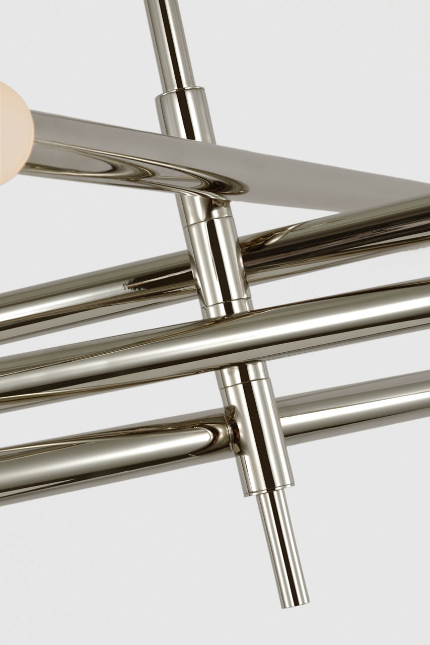 Rousseau Grande Eight Light Articulating Chandelier | Polished Nickel | Etched Crystal Orb
