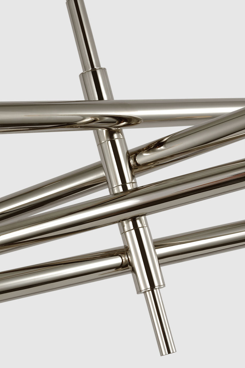 Rousseau Grande Eight Light Articulating Chandelier | Polished Nickel | Etched Crystal Orb