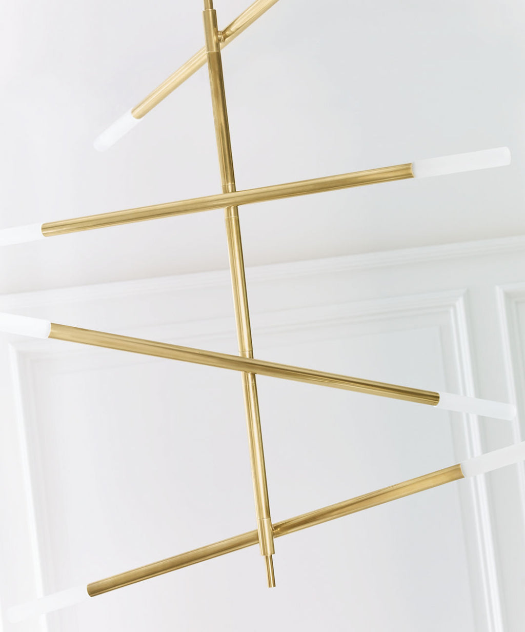 Rousseau Large Articulating Chandelier | Antique-Burnished Brass | Etched Crystal