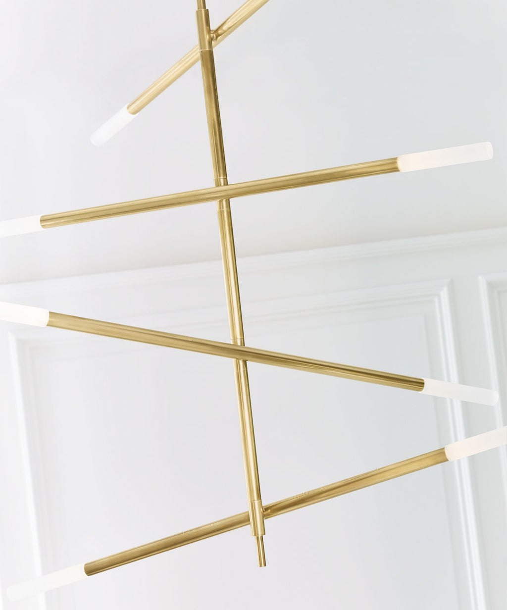 Rousseau Large Articulating Chandelier | Antique-Burnished Brass | Etched Crystal