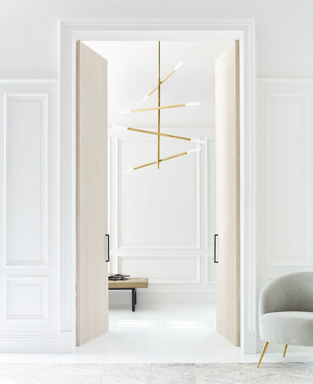 Rousseau Large Articulating Chandelier | Antique-Burnished Brass | Etched Crystal