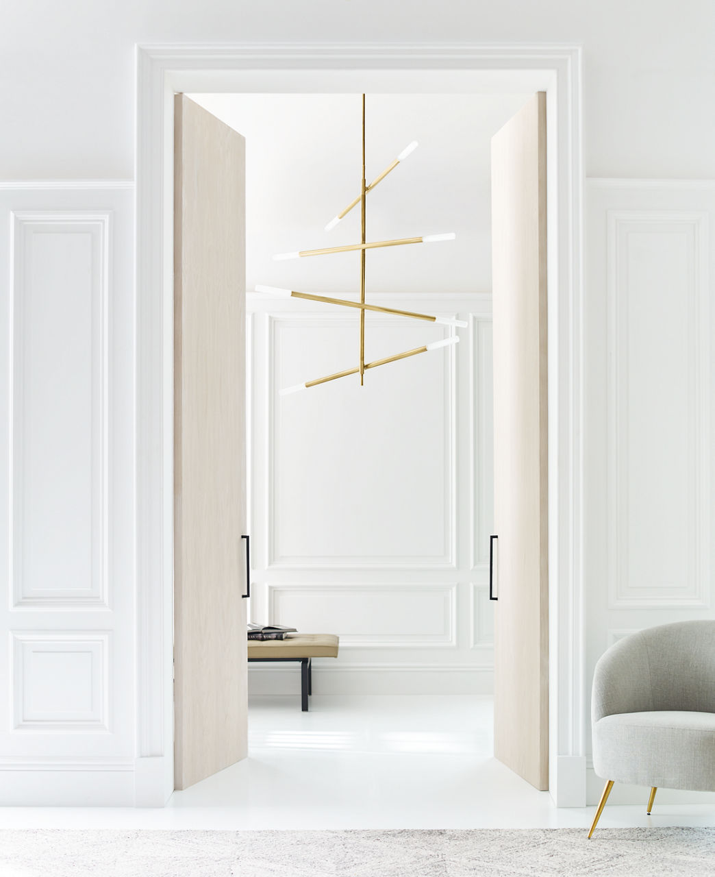 Rousseau Large Articulating Chandelier | Antique-Burnished Brass | Etched Crystal