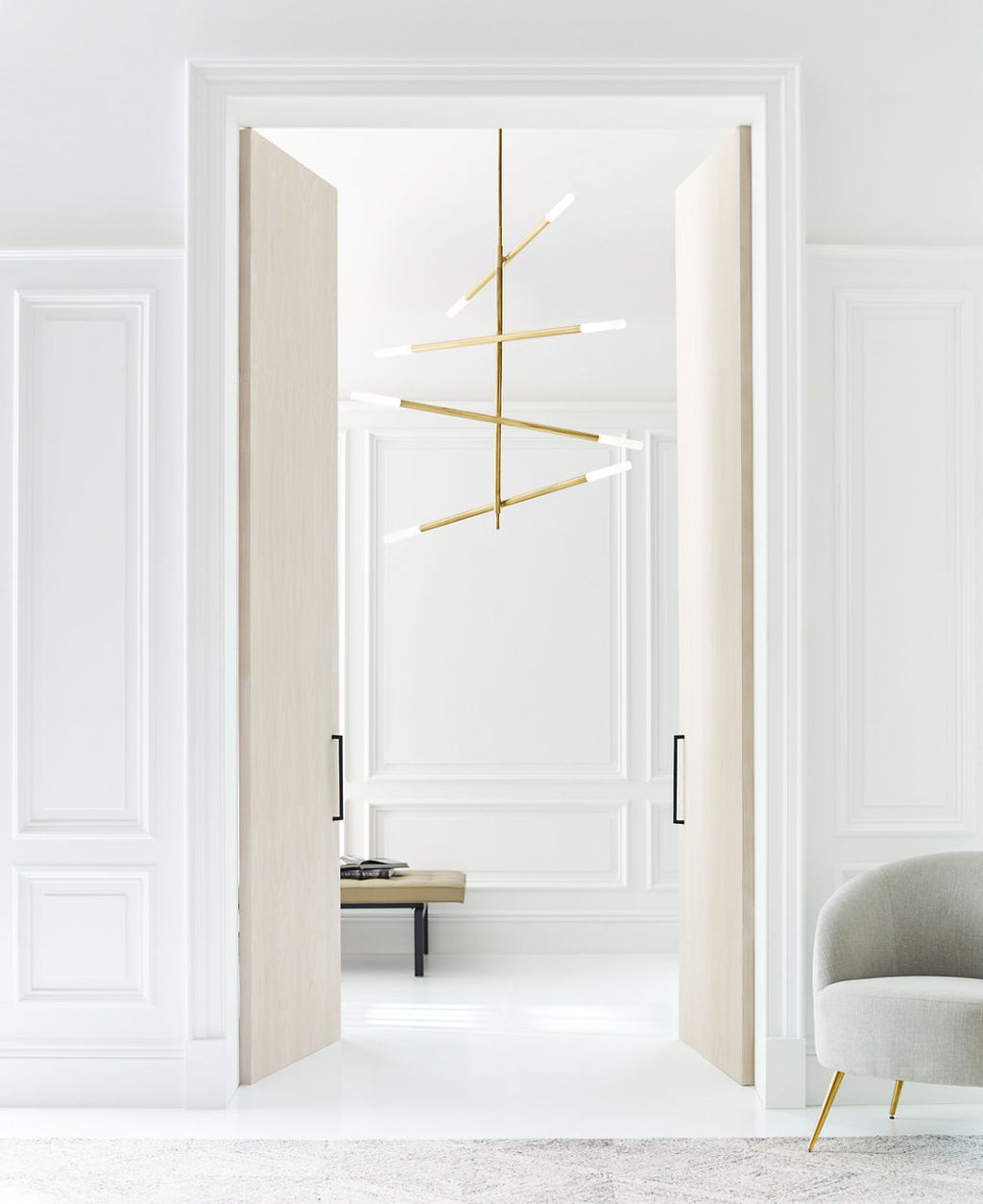 Rousseau Large Articulating Chandelier | Antique-Burnished Brass | Etched Crystal