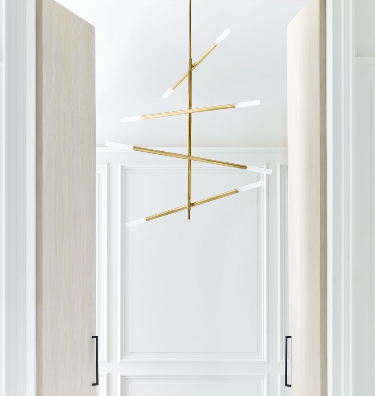Rousseau Large Articulating Chandelier | Antique-Burnished Brass | Etched Crystal
