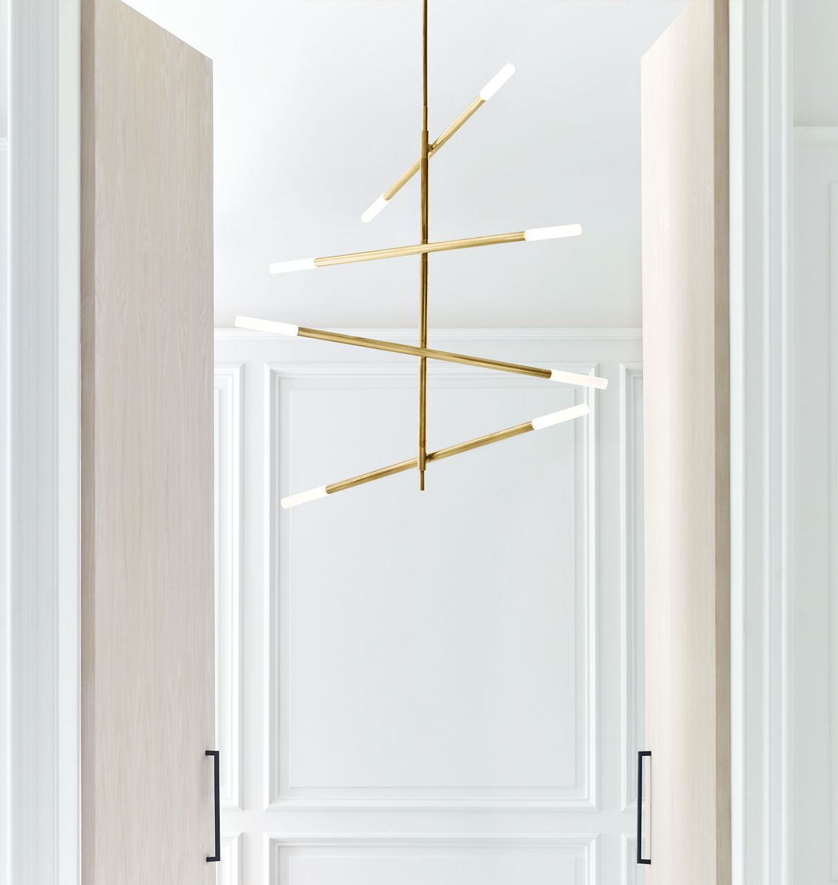 Rousseau Large Articulating Chandelier | Antique-Burnished Brass | Etched Crystal