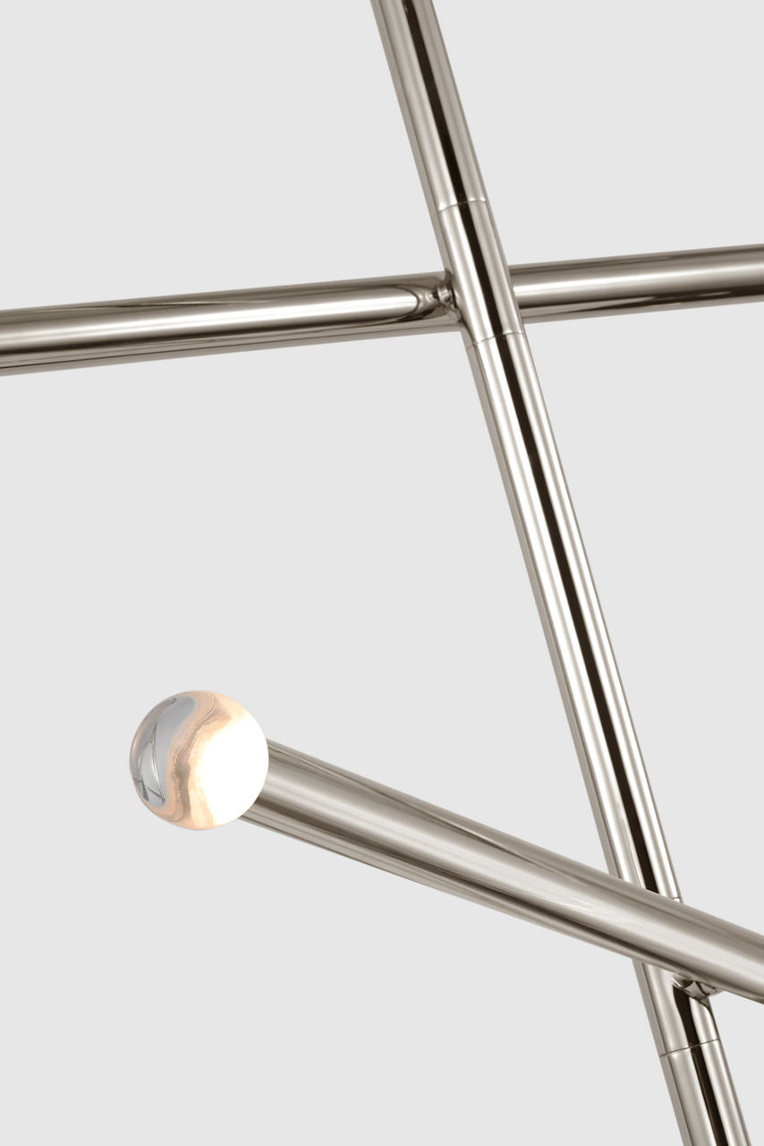 Rousseau Large Articulating Chandelier | Polished Nickel | Clear Glass Orb