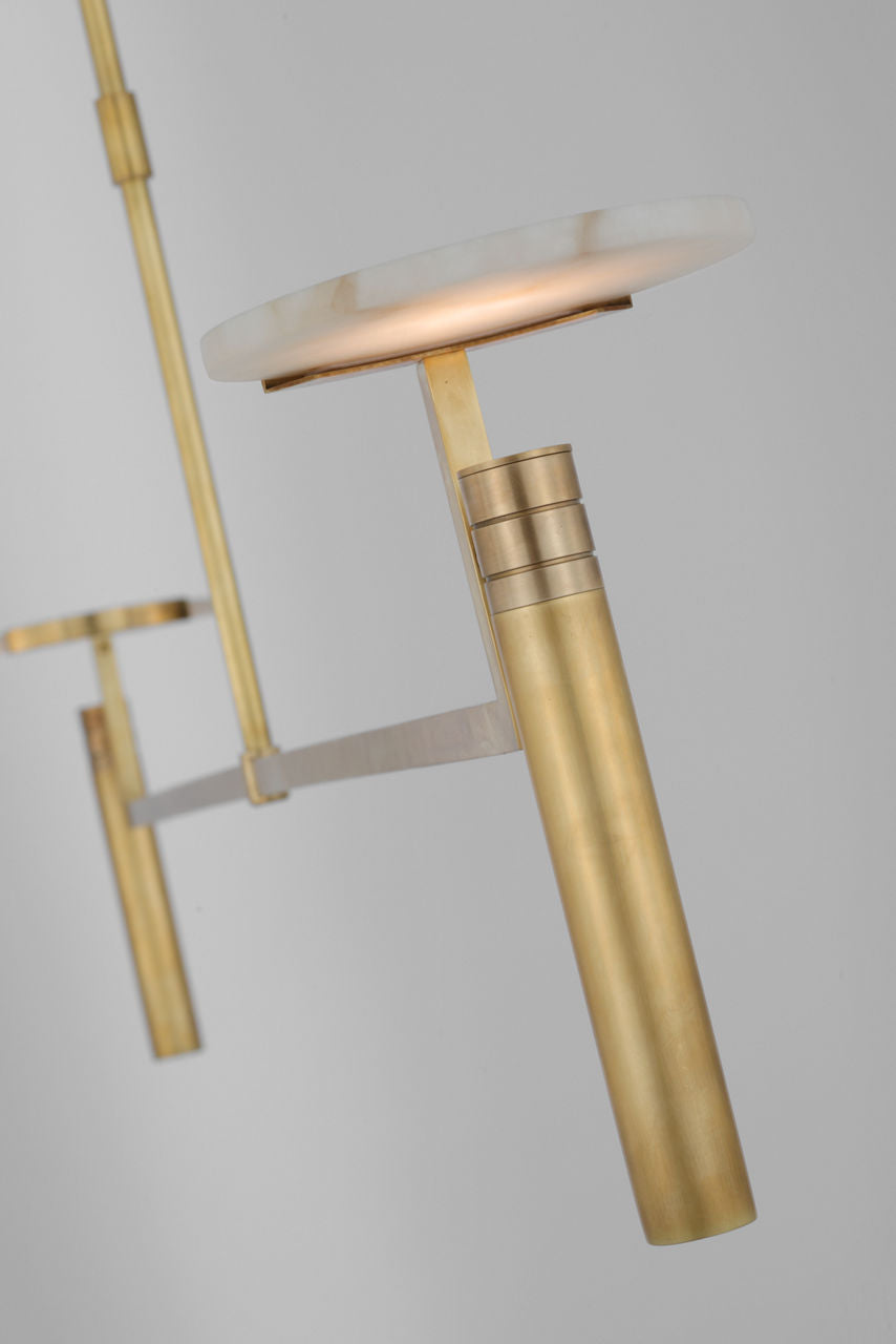 Melange Extra Large Floating Disc Linear Chandelier | Antique-Burnished Brass | Alabaster