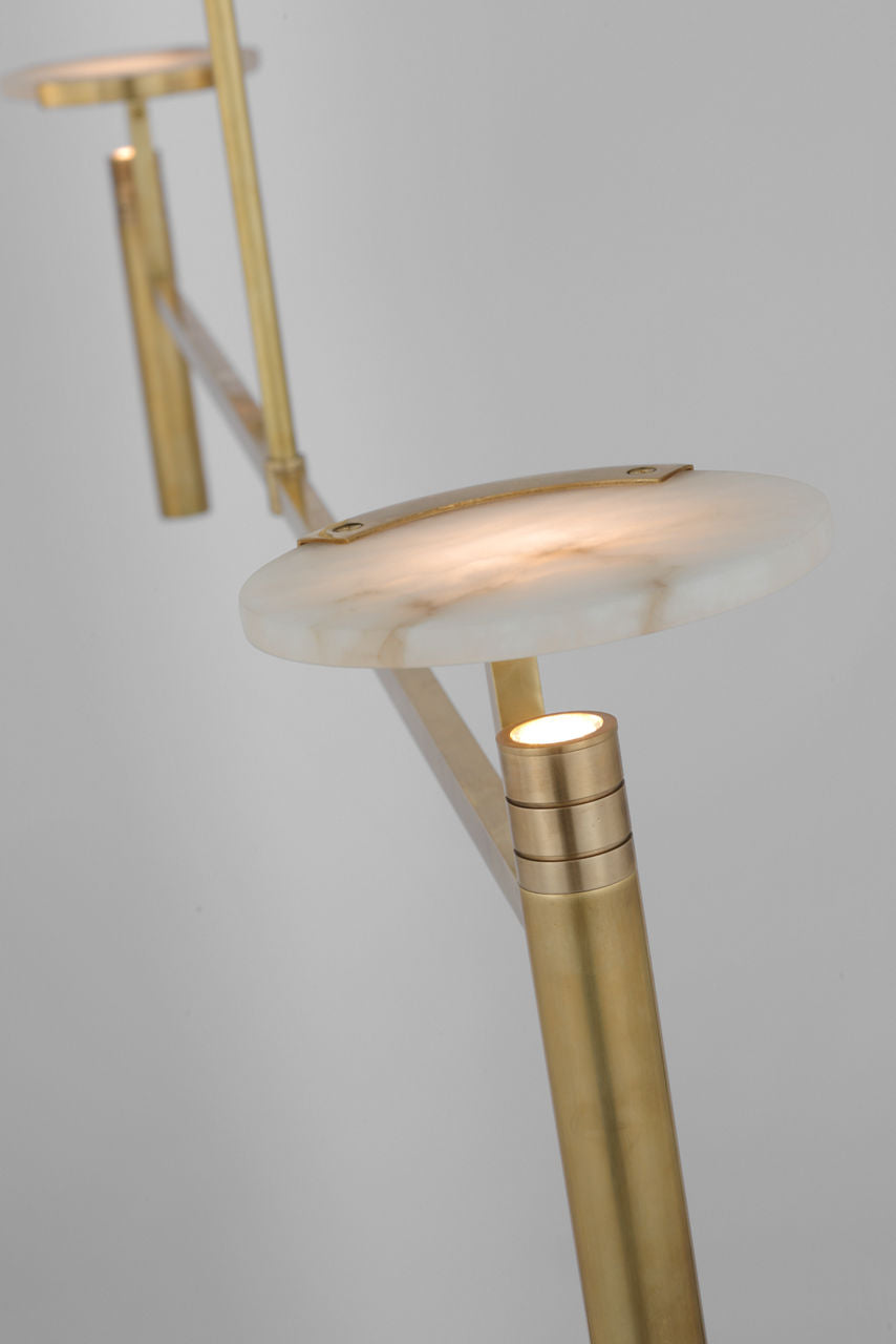 Melange Extra Large Floating Disc Linear Chandelier | Antique-Burnished Brass | Alabaster