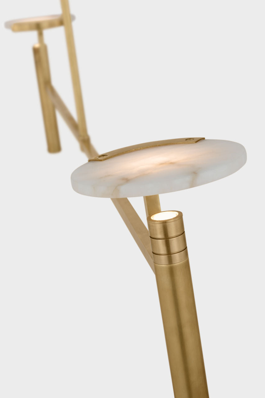 Melange Extra Large Floating Disc Linear Chandelier | Antique-Burnished Brass | Alabaster