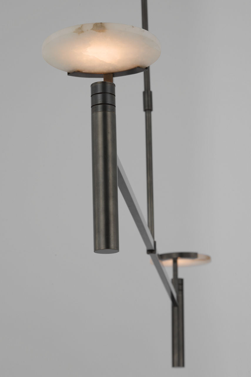 Melange Extra Large Floating Disc Linear Chandelier | Antique-Burnished Brass | Alabaster