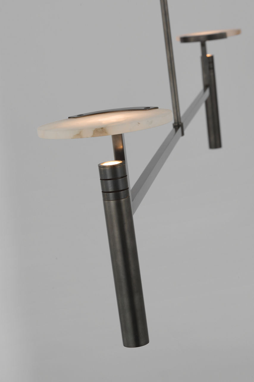 Melange Extra Large Floating Disc Linear Chandelier | Antique-Burnished Brass | Alabaster