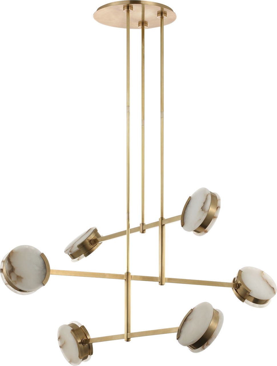 Melange 54" Multi-Positional Chandelier | Antique-Burnished Brass | Alabaster