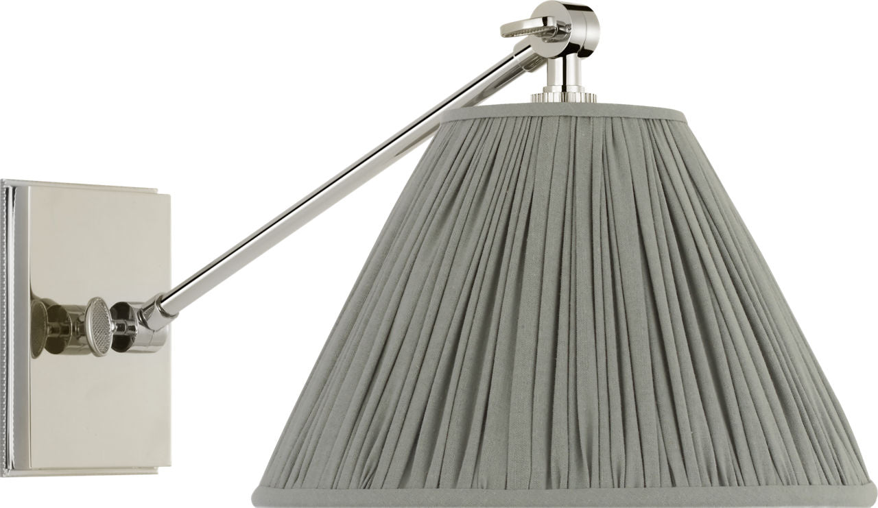 Wimberley Single Library Wall Light | Polished Nickel | Blue Linen Pleated Shade