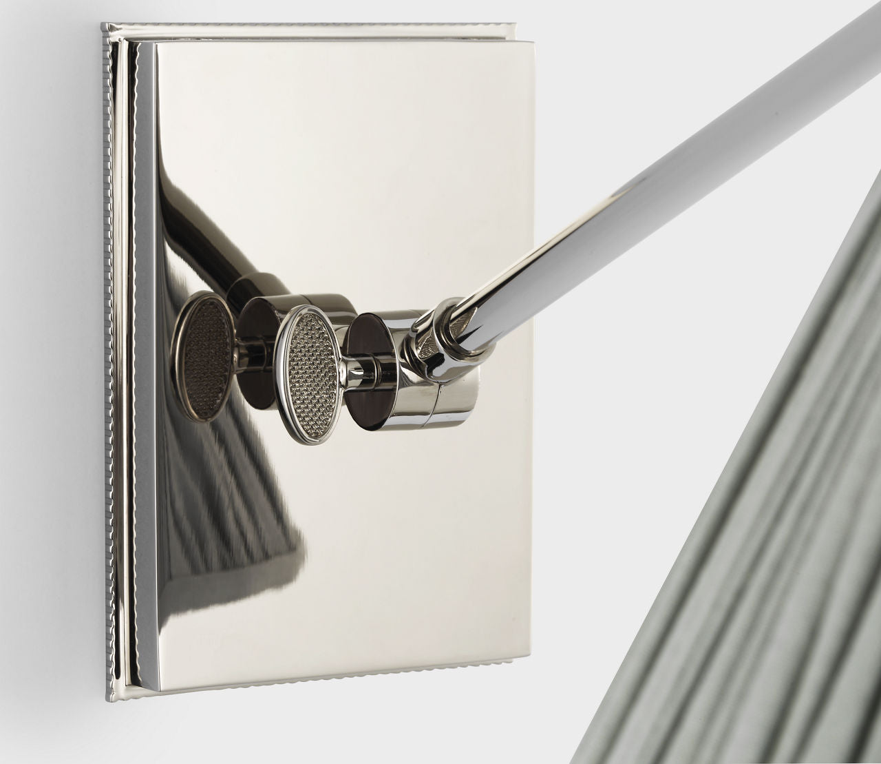 Wimberley Single Library Wall Light | Polished Nickel | Blue Linen Pleated Shade