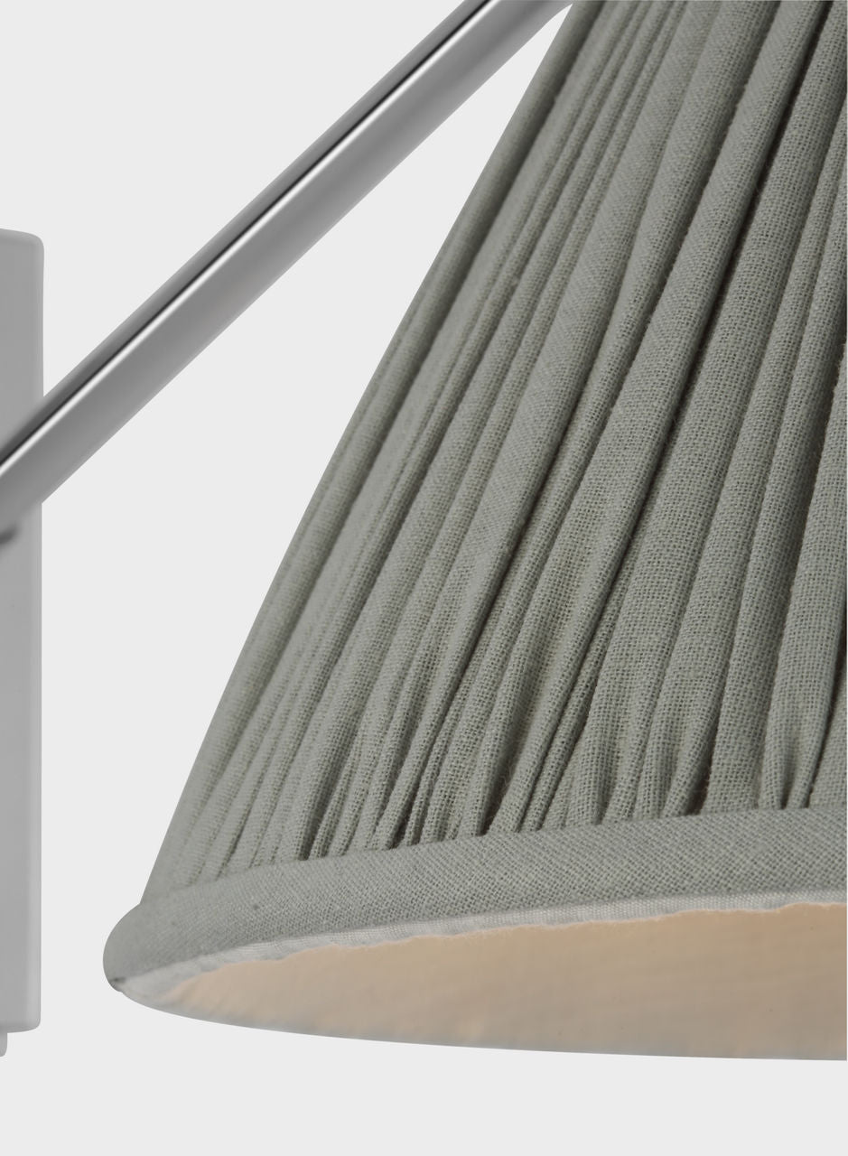 Wimberley Single Library Wall Light | Polished Nickel | Blue Linen Pleated Shade