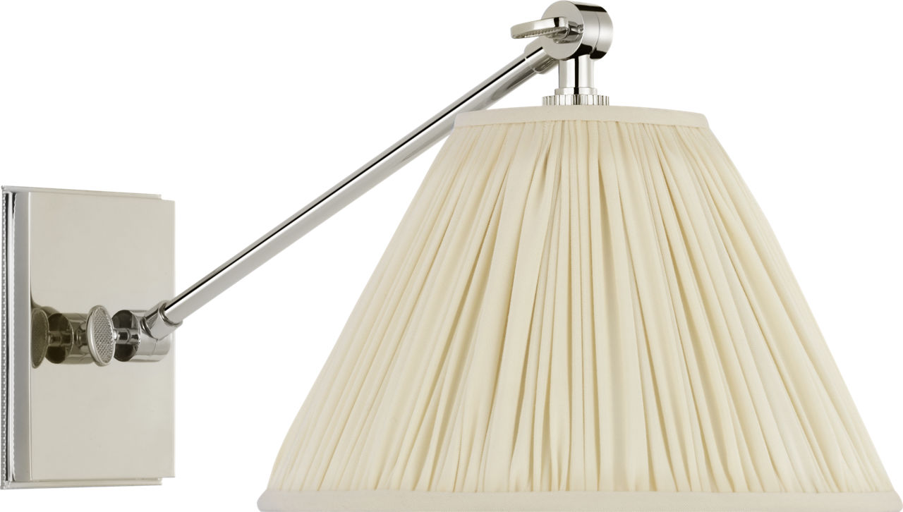 Wimberley Single Library Wall Light | Polished Nickel | Silk Pleated Shade
