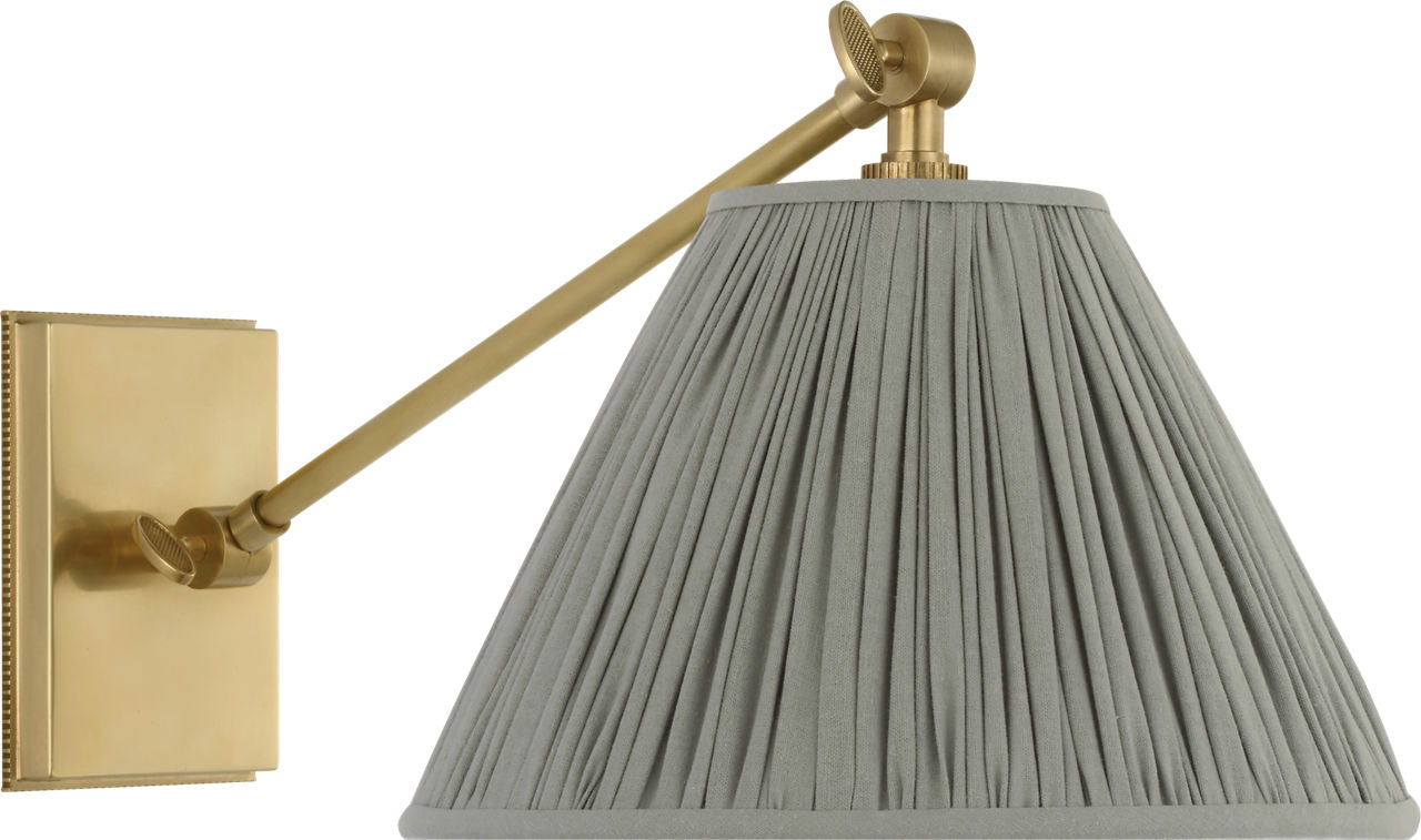 Wimberley Single Library Wall Light | Soft Brass | Blue Linen Pleated Shade