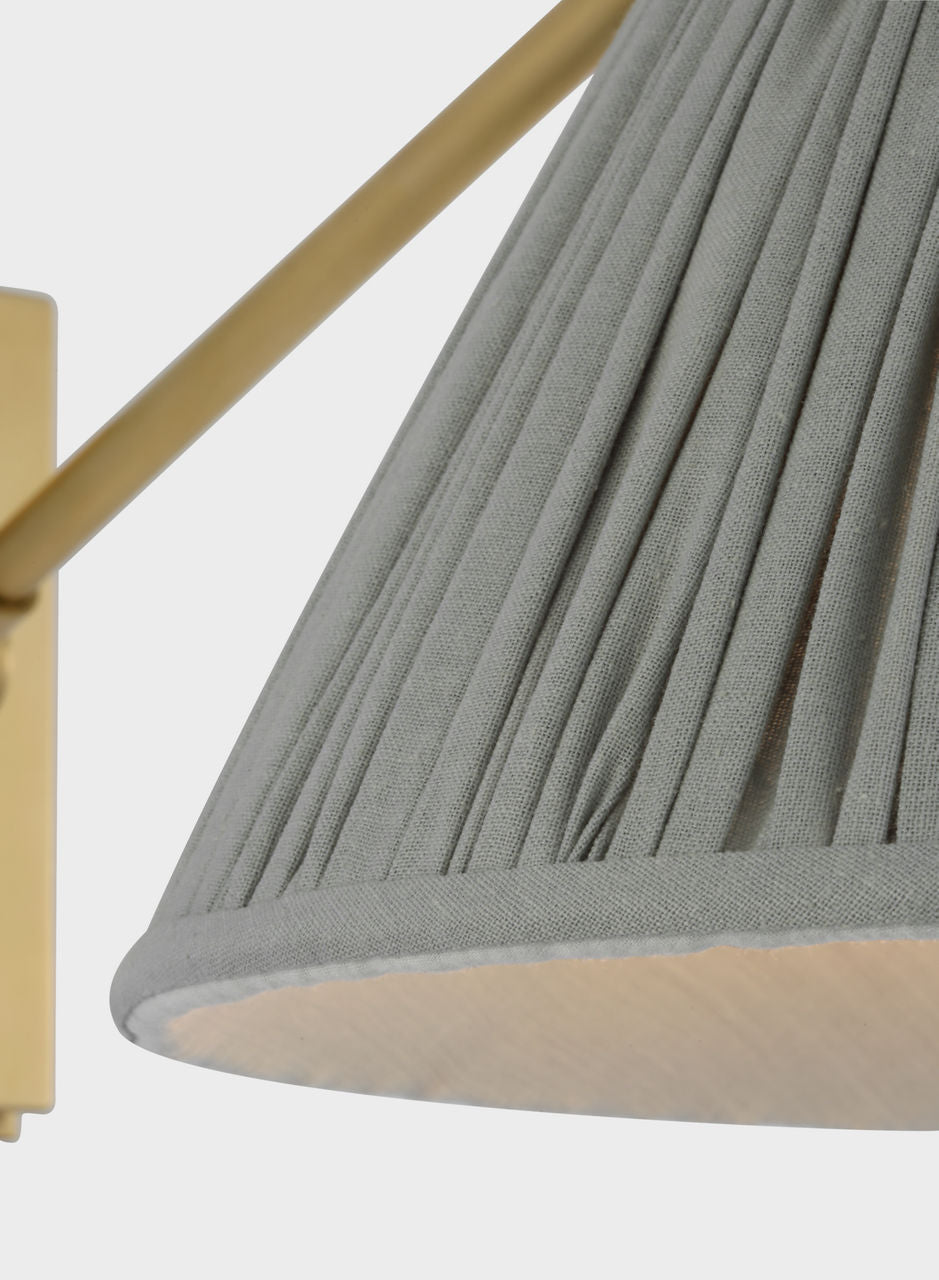 Wimberley Single Library Wall Light | Soft Brass | Blue Linen Pleated Shade
