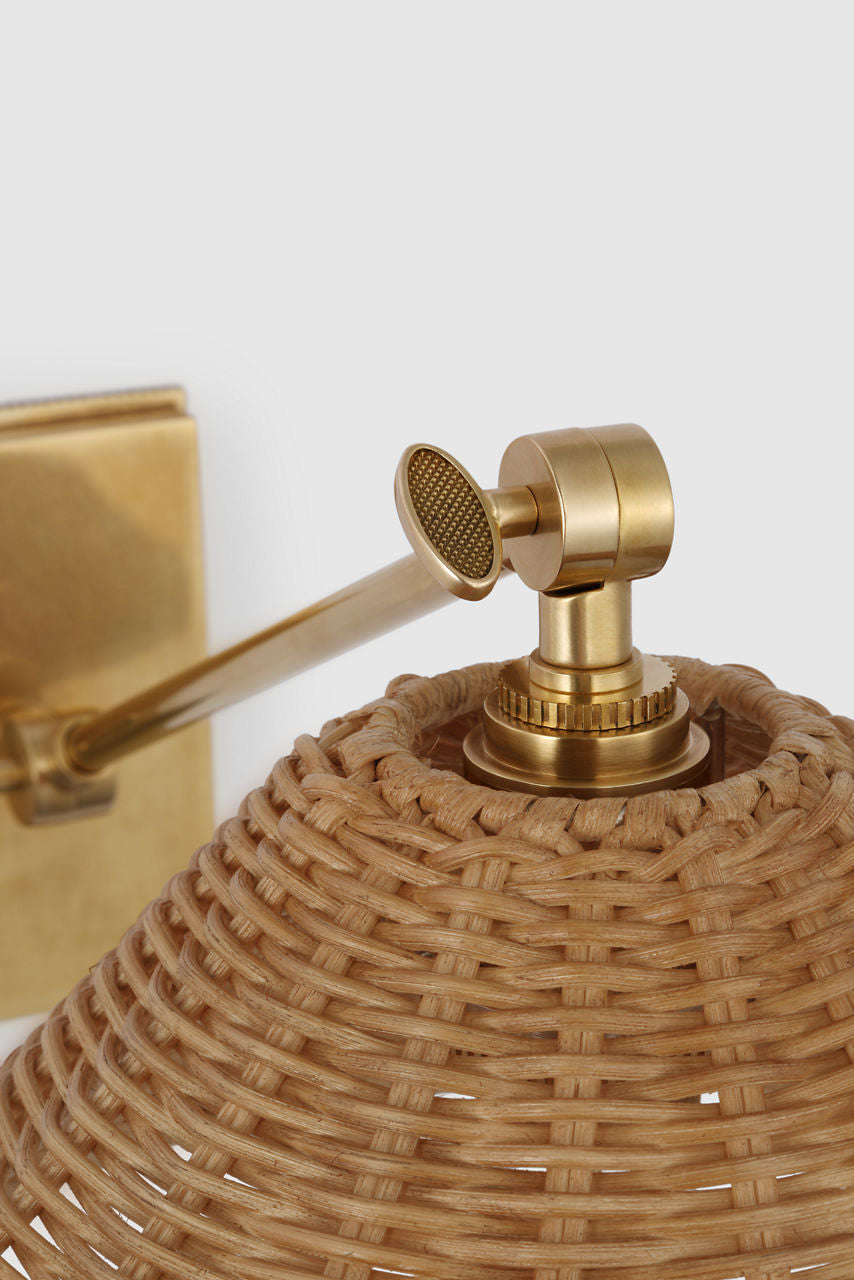 Wimberley Single Library Wall Light | Soft Brass | Natural Wicker Shade