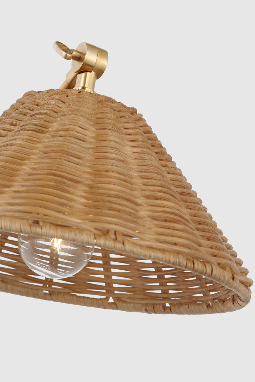 Wimberley Single Library Wall Light | Soft Brass | Natural Wicker Shade