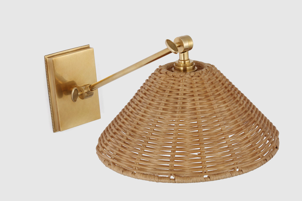 Wimberley Single Library Wall Light | Soft Brass | Natural Wicker Shade