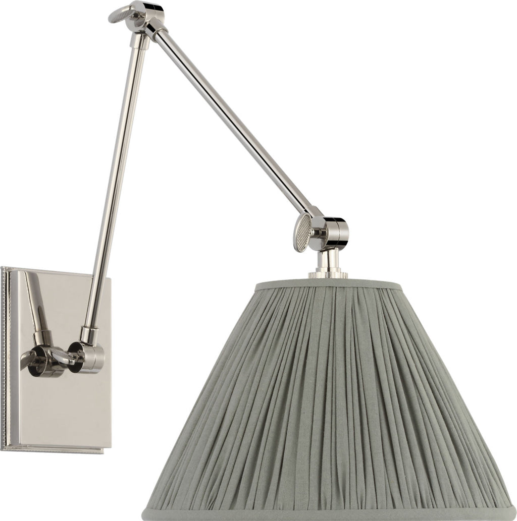 Wimberley Double Library Wall Light | Polished Nickel | Blue Linen Pleated Shade