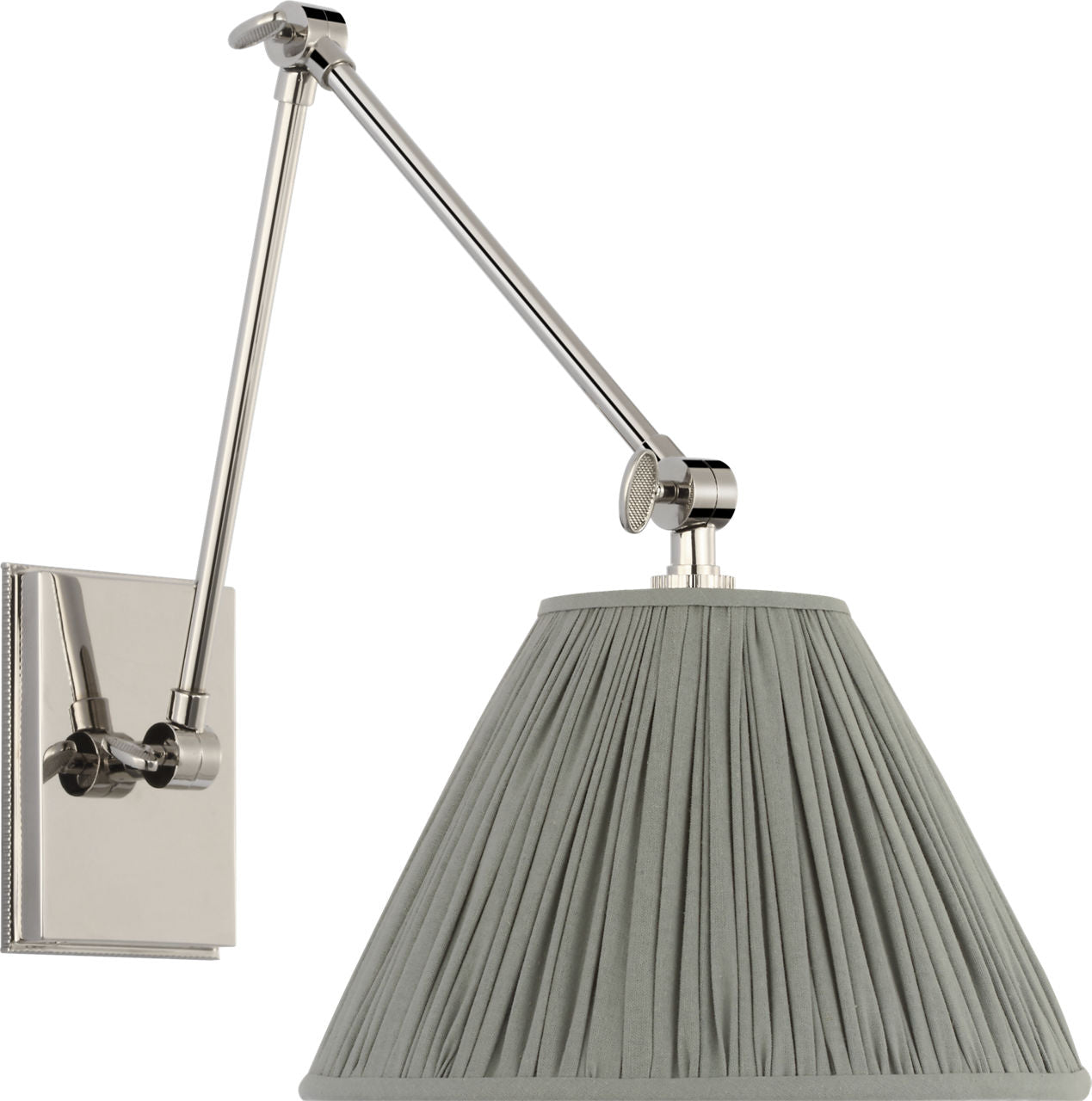 Wimberley Double Library Wall Light | Polished Nickel | Blue Linen Pleated Shade
