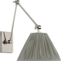 Wimberley Double Library Wall Light | Polished Nickel | Blue Linen Pleated Shade
